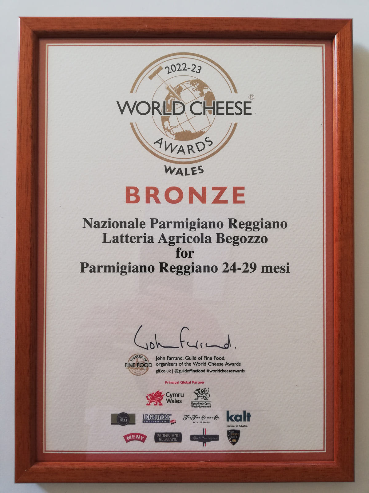 Attestato World Cheese Awards 2022-23, Bronze